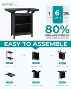 SERWALL Outdoor Bar Table Set (1 Table with 2 Chairs) – HDPE Black Patio Bar Cabinet with 4-Tier Storage & Spacious Tabletop, Perfect for Outdoor, Poolside, Backyard