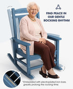 KINGYES HDPE Patio Rocking Chair Set of 4, Outdoor Rocking Chairs Porch Rocker for Adults, Navy