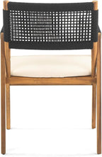 Christopher Knight Home Pasco Acacia Wood Outdoor Dining Table Set for 6, Wicker Patio Dining Set with Acacia Wood Table and Bench, Patio Table and Chair Set with Cushion+Rope Backrest,Black+Teak+Grey