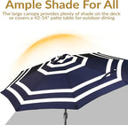 Sunnydaze Outdoor Patio Umbrella - Polyester Table Market Umbrella with Push-Button Tilt and Crank - 8 Sturdy Ribs - Navy Blue Stripe - 9ft