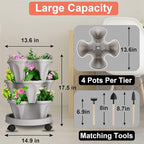 DUNCHATY Stackable Planter, Vertical Garden Planter with Wheels and Tools, Self Watering Strawberry Planter Indoor/Outdoor 3 Tier Herb Planter Pots for Growing Vegetables and Succulents,Gray