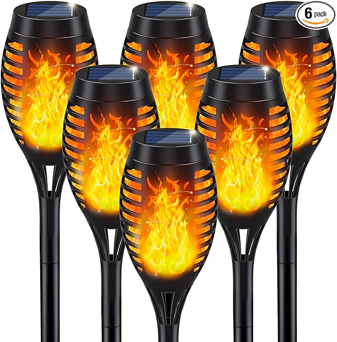 IkeeRuic Solar Lights Outdoor, Solar Torch Light with Flickering Flame for Outdoor Decor, Solar Garden Lights, Waterproof Outdoor Lighting, Flame Torches for Outside Patio Pathway Yard Decorations