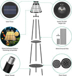 2 Pack 45.5'' Outdoor Floor Lamps with 2 Tier Plant Stand, Solar Powered Metal Waterproof Lights for Patio Deck Yard Garden Porch Decor