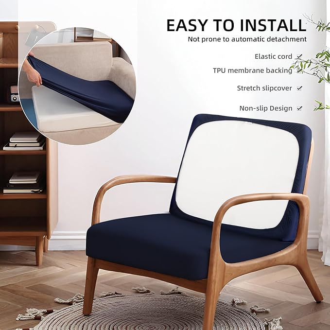 Cushion Covers 8 Pack Navy Blue Stretch Fit for Patio Furniture