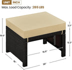 Yaheetech Wicker Ottomans, Set of 2 Footrest with Removable Cushion, 2pcs PE Rattan Side Table Additional Seating Multipurpose Outdoor Furniture for Patio, Backyard, Brown/Khaki