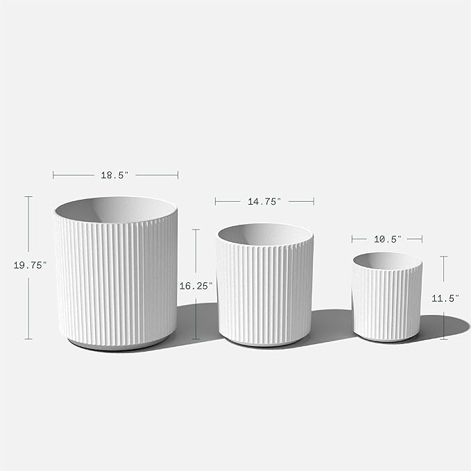 Veradek Demi Series Set of 3 Round Planters for Porch, Patio, Backyard | Durable Plastic-Concrete Material | Modern Décor for Tall Plants, Flower