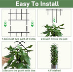 23in Plant Trellis for Potted Plants, Expandable Metal Garden Trellis for Climbing Plants with Ties, Plant Supports for Indoor Plants Hoya Pothos Ivy, 4P