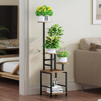 Round Plant Stand Indoor with Grow Light, 5-Tiered Tall Plant Stand Indoor, Metal Plant Shelf with Adjustable Light, Ideal for Living Room, Garden, Patio (Black Brown)