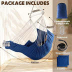 Hammock Chair with Foot Rest, Royal Blue Cotton Swing with 2 Cushions