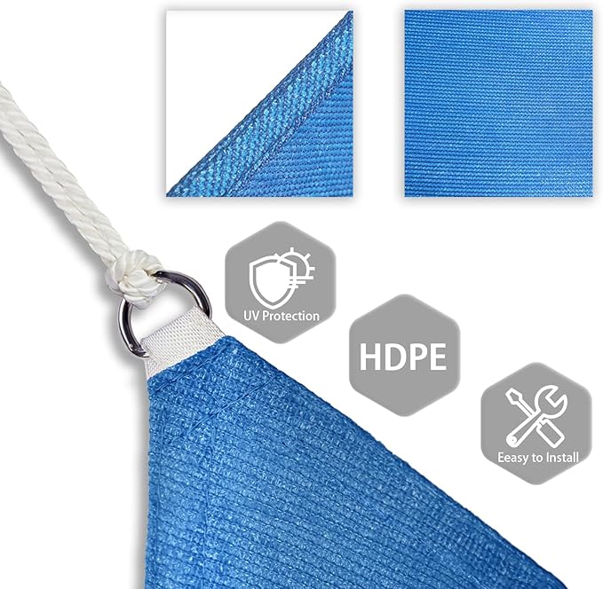 Patio Paradise 12' x 12' x 11'10" Sun Shade Sail Triangle Canopy, Permeable Shade Cloth Fabric Sunlight Block Patio Cover HDPE Deck Awning for Outdoor Backyard Pergolas Roof Shading, Blue