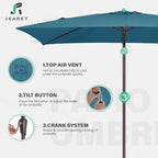 JEAREY 6.5x10 ft Rectangular Patio Umbrellas Rectangle Outdoor Umbrella with Push Button Tilt and Crank, Market Table Umbrella 6 Sturdy Ribs UV Protection for Poolside Garden Backyard Deck, Lake Blue