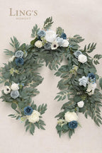 Artificial Flowers Garland, 6 Ft Dusty Blue Rose and Eucalyptus Vine