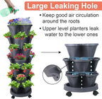 DUNCHATY Stackable Planter, Vertical Strawberry Planter with Garen Tool Set, Self Watering Garden Planter Indoor/Outdoor 7 Tier Herb Planter Pots for Growing Vegetables and Succulents, Dark Gray