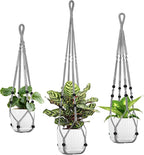 Macrame Plant Hanger - Fits 4 to 15 inches Pots for Indoor Outdoor, 43"/35"/29" Different Sizes Set, Gray (POTS NOT Included)