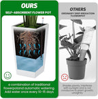 Garvee 16" Tall Planters Set of 4, Outdoor＆Indoor Black Planter Pots, High Front Porch Planter Pots with Drainage Holes＆Water Level Monitor＆Inner Bucket, White
