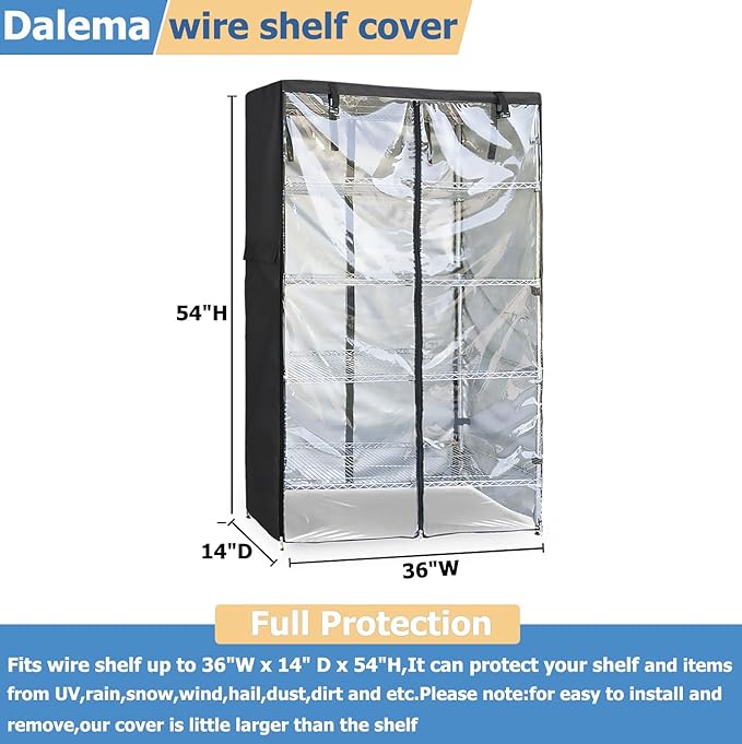 Waterproof Shelf Cover,Outdoor 600D Heavy Duty Dustproof Storage Shelves Cover,36''x14''x54'' Shelf Covers for Wire Shelving with Zippers,Storage Rack Covers with Clear Front