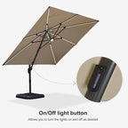 PURPLE LEAF 10 Feet Patio Umbrella Outdoor Cantilever Solar Powered LED Square Umbrella Aluminum Offset Umbrella with 360-degree Rotation for Garden Deck Pool Patio, Beige