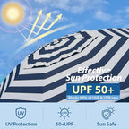 AMMSUN Shade Umbrella, Premium Portable Umbrella with Stand, 6.5ft Lightweight Free Standing Canopy for Sporting Games, Adjustable Instant Sun Protection and Easy to Carry, Stripe Blue