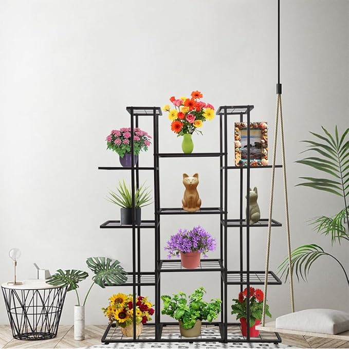 MTB Garden 5 Tier 14 Potted Metal Large Plant Stand for Indoor Outdoor Flower Pot Display Planter Shelf, Charcoal Grey