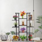 MTB Garden 5 Tier 14 Potted Metal Large Plant Stand for Indoor Outdoor Flower Pot Display Planter Shelf, Charcoal Grey
