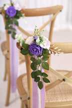 Artificial Pew Flowers, Set of 10 Purple Rose Chair Decor for Weddings