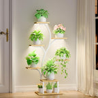 Plant Stand Indoor with Grow Lights, 7 Tiered Indoor Plant Shelf, 49" Corner Plant Stands for Indoor Plants, Metal Plant Flower Display Shelf, Tree-Shaped Plant Rack for Home, Patio, Natural