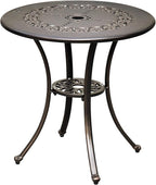 DWVO 25 Inches Round Patio Dining Table with Umbrella Hole, Antique Cast Aluminum Outdoor Bistro Table Outdoor Side Table for Backyard, Garden, Patio, Porch, Hammered Bronze