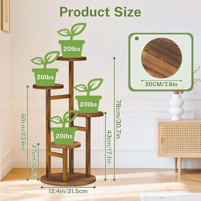 iDavosic.ly 4 Tier Plant Stand Indoor, Tiered Corner Wood Multiple Flower Holder Shelf, Tall Orchid Display Rack for Patio Porch Living Room Balcony Outdoor, Brown