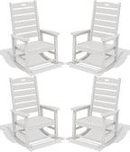 SERWALL Outdoor Rocking Chair Set of 4, Oversized HDPE Patio Rocking Chair with Footrest for Adults, All Weather Porch Rocker for Deck Patio Balcony, White