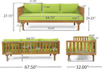 Merax Outdoor 3 Seater Daybed, Acacia Wood Day Bed Couch Sofa with Cushions for Patio Backyard, Garden, Green