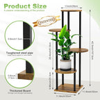 5 Tier Wood Tall Plant Stand Metal Rack Indoor, Multiple Flower Pot Holder Shelves Corner Rack, Round Planter Shelf Display Rack Storage Organizer for Patio Living Room Balcony(Black)