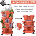 DUNCHATY Stackable Planters 4 Tier Vertical Garden Planting Tower Planters Strawberry, Herb, Flower, and Vegetable Planter Indoor Outdoor Gardening Pots with Removable Wheels and Tools, 2 Bundle