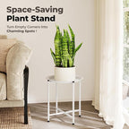 Bamworld White Plant Stand Indoor Small Plant Table for Large Plants Outdoor Single Plant Holder Heavy Duty Plant Stool for Patio Garden Balcony Living Room Small Round Side Table