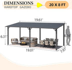AECOJOY 8' x 20' Outdoor Hardtop Metal Gazebo for Patio, Large Lean to 20x8 Galvanized Steel Wall Mounted Pergolas and Grill Gazebos Clearance, Patio Roof Heavy Duty Metal Awnings for Backyard, Decks