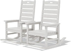 SERWALL Outdoor Rocking Chair Set of 2, Oversized Rocking Chair with Footboard for Adults, HDPE All Weather Resistant Rocking Chairs for Patio, 350lbs Weight Capacity, White
