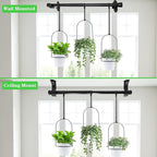 DOUBFIVSY Hanging Planters for Indoor Plants Plant Hanger, Adjustable Hanging Window Planter Hanging Wall Planter for Garden, 23in Plant Shelves Metal Holder Rod with Pots (Black)