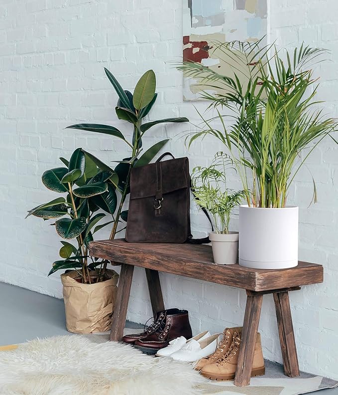 Planter Pots, Set of 2 Matte White Plastic Modern Planters with Saucers