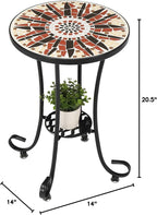 Round Side Table, 14-Inch Mosaic Accent Table, 20.5-Inch Height