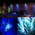 T-SUNUS 4 Pack Solar Landscape Spotlights - Blue, Waterproof IP65, 9.8ft Cable, 2000mAh Solar Panel, Auto On/Off for Garden, Driveway, Pathway, Pool Area