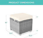 Best Choice Products Set of 2 Wicker Ottomans, Multipurpose Outdoor Furniture for Patio, Backyard, Additional Seating, Footrest, Side Table w/Storage, Removable Cushions - Cream/Gray