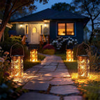 Solar Lanterns Outdoor Hanging Lantern Lights,Sun Moon Metal Decor Lanterns-Waterproof LED Decorative Light for Garden Patio Yard Lawn Backyard Front Porch as Gifts for Mom Grandma Women