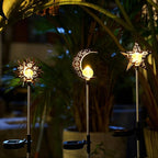 Solar Garden Stake Lights, Moon Sun Star Yard Decorations Outdoor 3 Pack Solar Garden Decor for Lawn, Pathway, Flower Bed, Memorial Garden, Patio Outdoor Gifts for Mom, Loved Ones