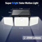 2500LM Solar Lights Outdoor with Motion Sensor,3 Head 270° Wide Angle Street Area Lights,IP65 Waterproof Security Lighting with 3 Modes(Non-Remote,1 Pcs)