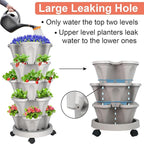 GameXcel Vertical Planter 5 Tier Stackable Planters Garden Planters Strawberry Herb Flower and Vegetable Planter Indoor Outdoor Gardening Pots with Removable Wheels and Tools 2-Pack
