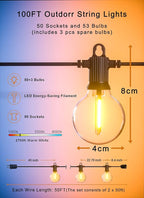 String Lights, 100ft Warm White LED, Waterproof for Patio