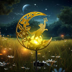 Cat Lights Outdoor Decor - Moon & Cat Sola Garden Lights Waterproof, Auto On/Off Pathway Lighting for Yard/Lawn/Patio, Handcrafted Metal Solar-Stake-Lights for Outside Decorations