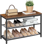 HOOBRO Shoe Bench, 3-Tier Shoe Rack, Industrial Shoe Organizer Storage Bench, 29.5 inches Entry Bench with Mesh Shelves, for Entryway, Living Room, Hallway, Easy Assembly, Rustic Brown BF75HX01