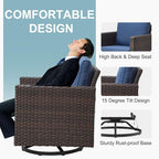 Belord Family Reunion Patio Conversation Set - 6 Piece Outdoor Sectional Furniture Set with Storage Box and Wicker Swivel Glider Chair Set of 2,Removable Blue Cushions for Deck Backyard Sunroom