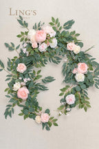 Artificial Flower Garland Runner, 6 Ft Blush and Cream Eucalyptus