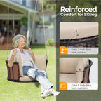 VINGLI 2.4 FT 1-Person Use Round Rattan Porch Swing Outdoor Support 440 LBS with Cushions & Adjustable Chains, Patio Wicker Swing Bench Chair for Garden, Yard, Lawn, Tree, Brown